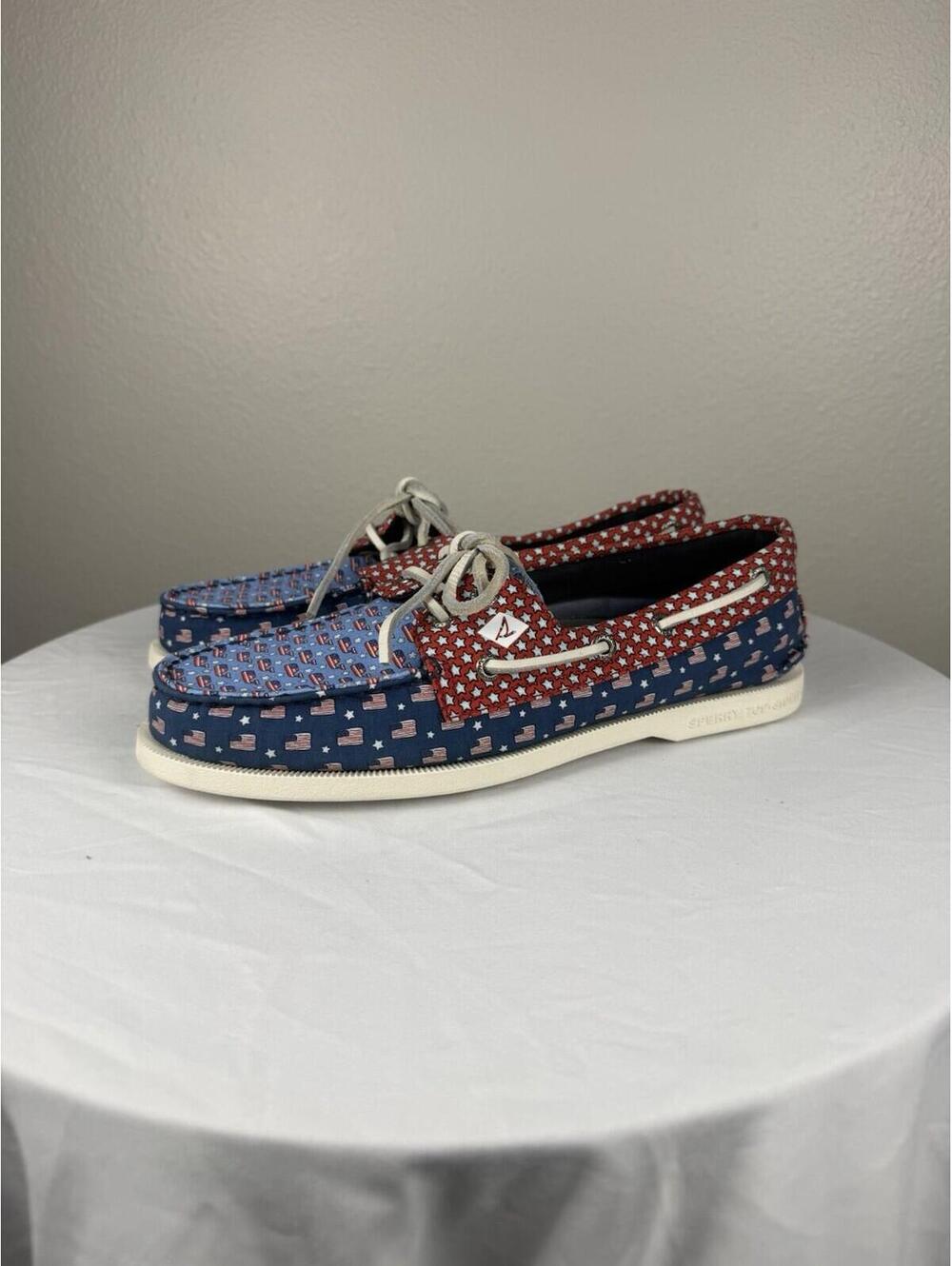Sperry Top-Sider Vineyard Vines Boat Shoes Mens 7.5 Patriotic Whale Stars Flags